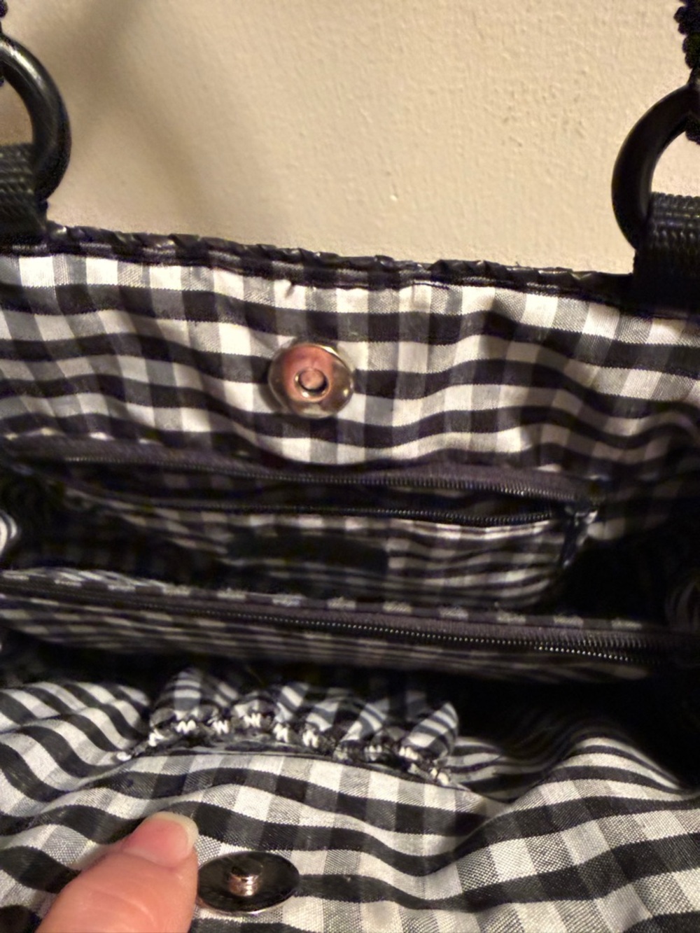 Croft & Barrow Black Woven Top-Hand Gingham Interior Satchel EUC - Picture 2 of 4